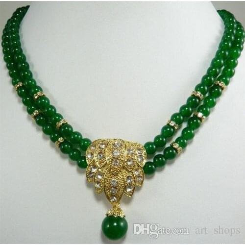New Charming 2Row8mm Green Pendant Necklace 18-19'' >Dongguan girl jewerly Store free shipping