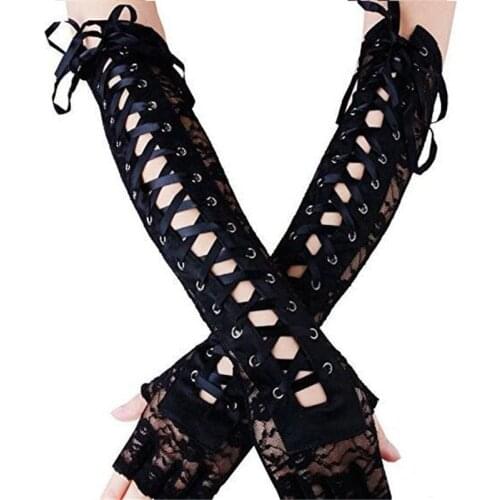 Dance Gloves Handschoenen Satin Opera Evening Danza Prom Costume Gloves Long Black Lace Ribbon Gloves Sports Wear For Women