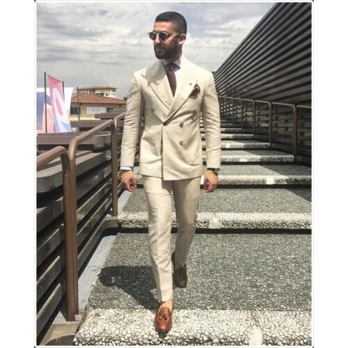 Latest Coat Pant Designs Linen Beach Men Suit Slim Fit 2 Piece Tuxedo Custom Groom Suits Prom Blazer Terno Masculino