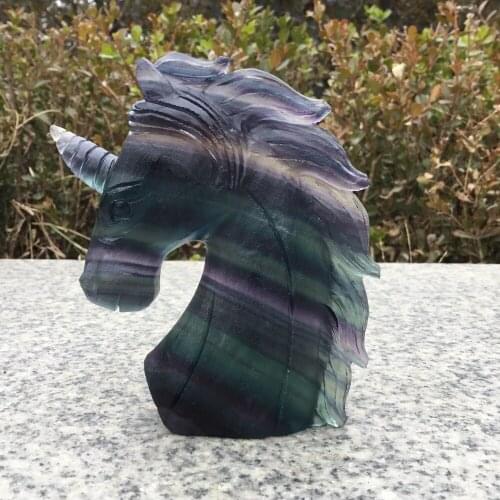 Natural Rock crystal figurine polished hand carved fluorite stone unicorn statue