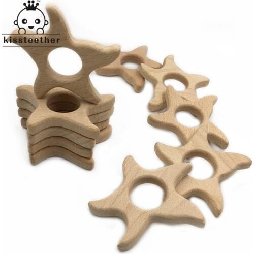 Organic Beech Wooden Starfish Natural Handmade Wooden Teether DIY Wooden Personalized Pendent Eco-Friendly Safe Baby Teether