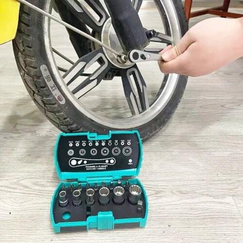 Repair Bicycle Tools ,18Pcs Ratchet Wrench 6-13mm Socket Adjustable Spanner Torx Slotted Phillips Screw Nuts Key Set