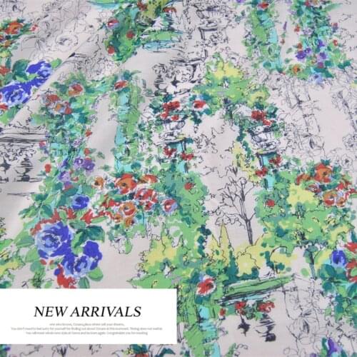 LEO&LIN Large Wide Gorgeous Green Yellow Purple Garden Silk Cotton Thin Shirt Clothing Spring Dress Cloth Fabric DIY Patchwork