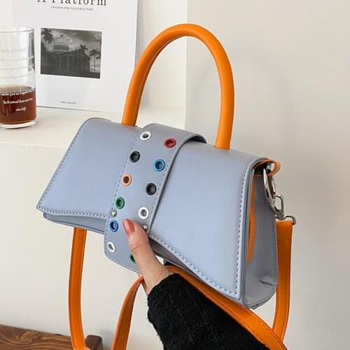 Women Wide Strap Armpit Bag High Quality PU Leather Designer Blue White Shoulder Bag Ladies Rivet Handbag Party Messenger Bag