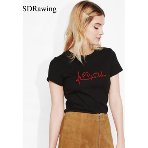 Heart line dog print Women brand tshirt Cotton Casual Funny t shirt For Lady Top Tee Hipster gray black white plus size t shirt