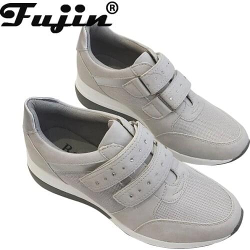 Fujin Super High Platform White Buckle Adshive Women Sneakers Wedge Heel Running Shoes Casual Footwear