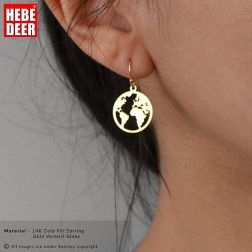 HebeDeer Simple Earrings Women Delicate World Map Metal Pierced Gift Vintage Round Circle Women Earrings Pendientes Jewelry