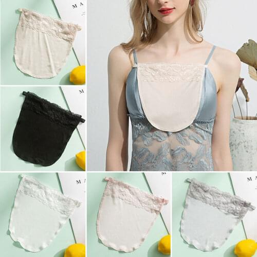 Ladies Cami Secret Lace Clip-on Mock Camisole Bra Overlay Modesty Panel Button Mulberry Silk Bra