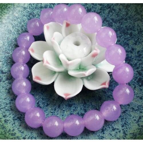 10x10 jewerly free shipping >> Natural 10MM Lavender Jadeite Round Beaded Stretchy Bracelet 7.5"AAA