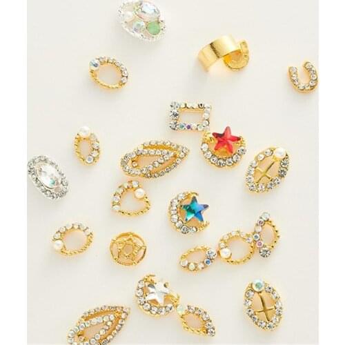 20pcs High Quality Hot Alloy Metal Circle Hollow Pearl Embellished Rhinestone Heart Diamond DIY Nail Supplies Decoration