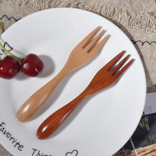 Free shipping 10 pieces kitchen utensils wholesale day style creative wood fork fruit fork factory direct selling small fork