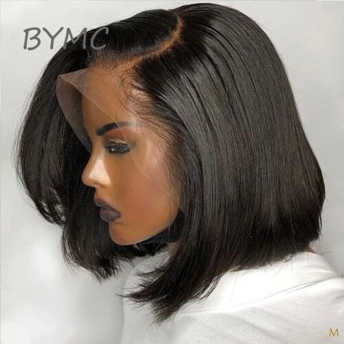 BYMC Short Cool Bob Glueless 13*6 Human Hair Wigs 180% Pre Plucked Straight Remy Hair Short Human Hair Bob Wig With Baby Hair