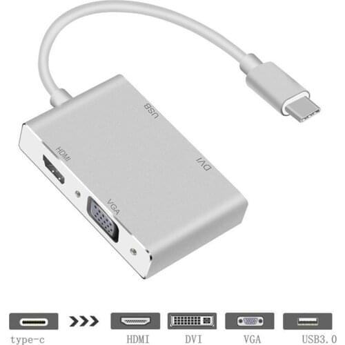 RUISUI 4 In 1 Type C USB 3.1 to VGA Hdmi DVI USB 3.0 Adapter Cable USB HUB Type C Docking Station for Laptop Macbook Projector