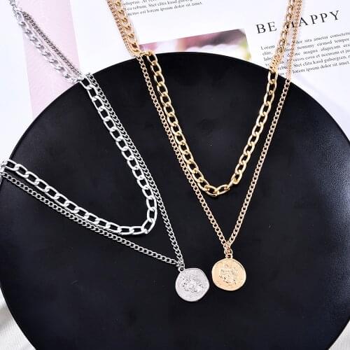 European and American Ins Retro Portrait Exaggerated Thick Chain Necklace Double Chain Hip Hop Choker Necklace Short Female