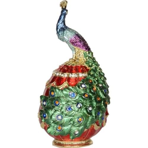 Peacock on Egg Trinket Jewelry Box Ring Holder Easter Gifts Collectible Figurines Tabletop Creative Gifts