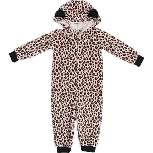 Kaiya Angel Newborn Baby Leopard Romper Spring Fall Winter Baby Boys Long Sleeve One Piece Baby Girls Velvet Hoodie Jumpsuit