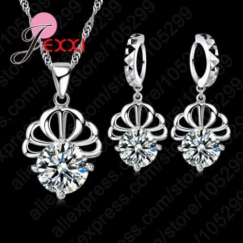 Elegant Cubic Zirconia New Earrings Pendant Necklace Classic Wedding Dress 925 Sterling Silver Jewelry Sets Free Shipping