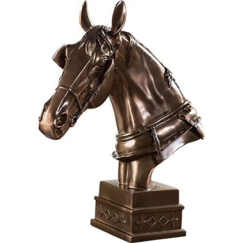 CREATIVE EUROPEAN RETRO BRONZE HORSE HEAD STATUE ANIMALS ART SCULPTURE RESIN CRAFTS HOME OFFICE DECORATION R2696