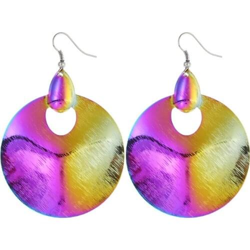 Brushed Large Round Metal Drops Earrings