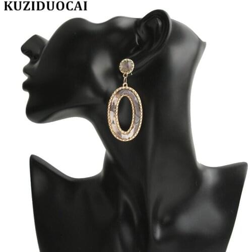 Kuziduocai 2019 New Fashion Bohemia Elegant Jewelry Acrylic Colorful Crystal Round Dangle Oval Statement Drop Earrings For Women