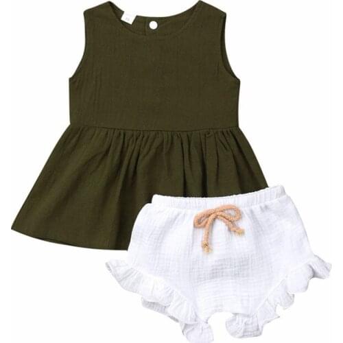 Summer Toddler Baby Kids Girls Clothes Solid Vest Top+White Short Pants Outfits 2Pcs Set