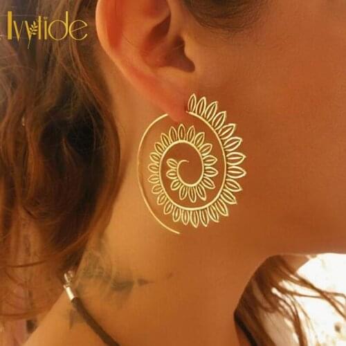 Lvytide 1 pair hoop earrings Tribal spiral earrings Circle pendant earring Tribal jewelry Gift for her pendientes mujer moda
