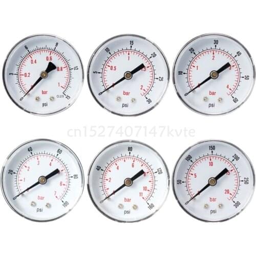 Pressure Gauge 52mm Dial 1/4" BSPT Horizontal 0/15,30,60.100,160,300 PSI & Bar