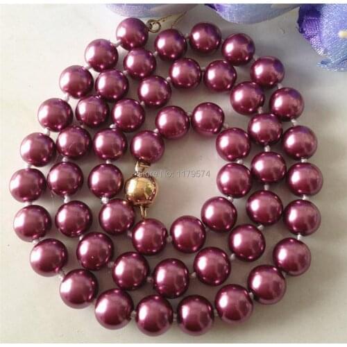 Fashion Lace Jewelry Gold-Color Clasp 8mm Red Shell Pearl Long Necklace Gifts Girl Women Party Birthday Gift Jewelry 18" ZH003