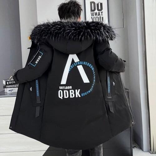 2021 Mens Autumn Winter Mid-Length Long Thick Hooded Cotton-Padded Jacket Parkas Top Coat Streetwear Warm Windbreaker Clothing