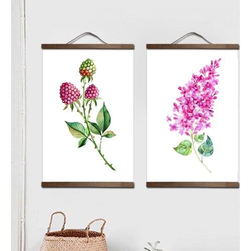 Custom Nordic style green plants canvas decorative painting Store bedroom living room wall art solid wood scroll painting