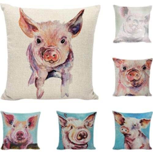 Wholesaler Lovely Pet Minipig Cushion Case Modern Art Abstract Couch Small Pig Cushion Cover Linen Decorative Throw Pillows Case