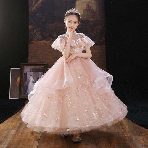 2-12 year Teenagers Formal Party Pageant Dress opening ceremony Kids Dresses Wedding Long Girl Dress sequin Toddler clothing