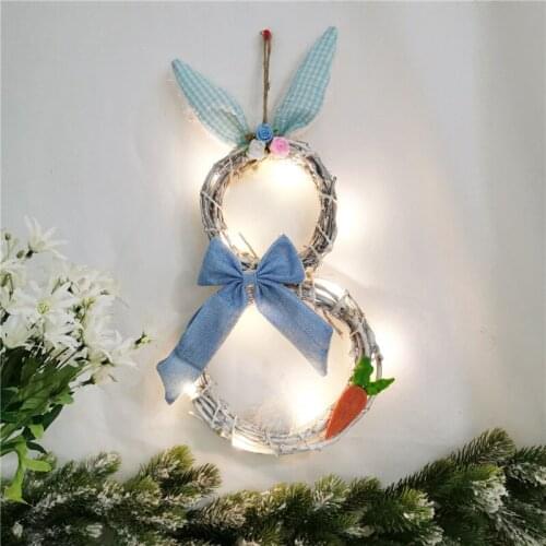 Easter Wreath Bunny Garland Easter Wreath With Lights Rabbit Ears Rattan Circle Wreath Ornaments Front Door Wall Easter Decor