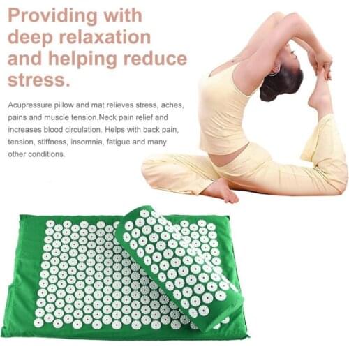 Yoga Spiky Mat Pillow Acupuncture Massage Mat Bed Pilates Yoga Massager Cushion Pain Stress Relief with Pillow Fold Bag