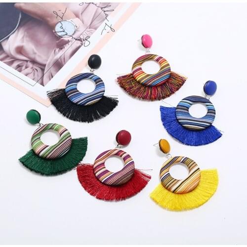 Fashion sweet exquisite cloth bag round hollow stripe pendant earrings womens fan shape tassel earring jewelry