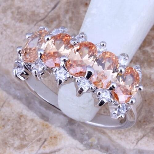 Attractive Brown Morganite White CZ Silver Plated Womens Jewelry Ring Size 6 / 7 / 8 / 9 R0435