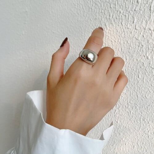 Retro simple Authentic 925 Sterling Silver Jewelry Glossy Rounded Domed ring Adjust TLJ1583