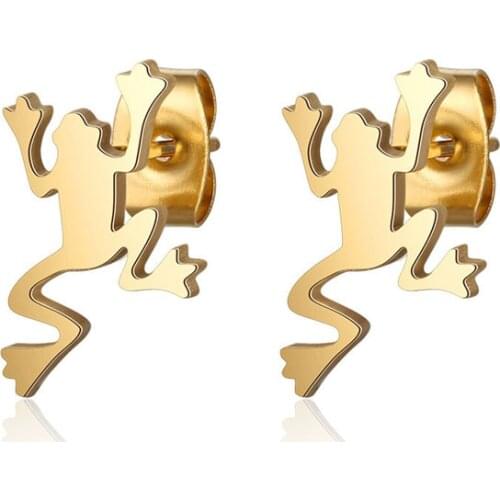 316 Stainless Steel Frog Animal Stud Earrings For Women Men Fashion Earrings Gold Color AAA Quality Earrings Jewelry Gifts