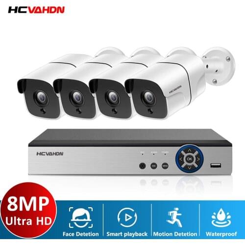 4K 4CH 8MP Security Camera System For Home 4 PCS Indoor Outdoor Weatherproof CCTV Surveillance 6pcs IR LED Camera DVR Kits Onvif