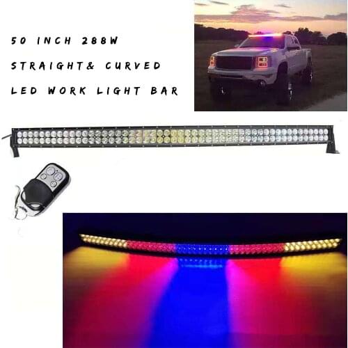 288W 50inch LED Light Bar Curved Flood Spot Combo Truck Roof Driving 4X4 Offroad + Free Remote Controller Blue Amber Red White