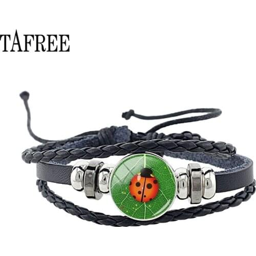 TAFREE red Ladybug pulseras mujer moda 2020 Beneficial insects on a green leave plant and flowers bangles bracelet NT125