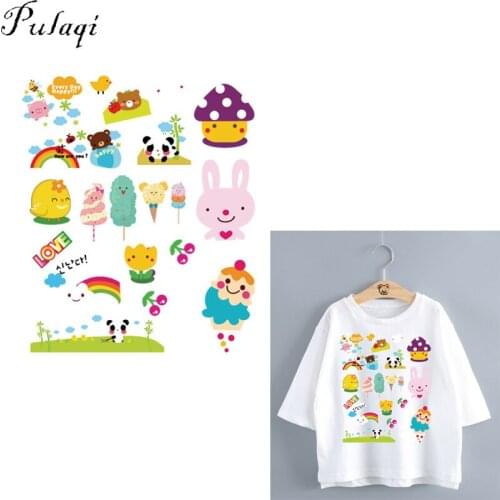 Pulaqi Cute Animal Dessert Heat Transfers T-shirt Iron On Clothing Bags DIY For Kids Women Patches Washable Thermal Transfer B