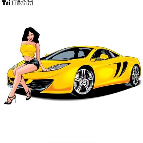 Tri Mishki WCS725# 18x10cm sexy girl sit on sport car colorful car sticker funny auto automobile car stickers