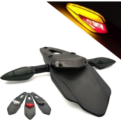 Universal Motorcycle Rear Fender License Plate Bracket Holder with 12V LED Taillight Brake Lamp for Enduro Off-Road Bike For KTM