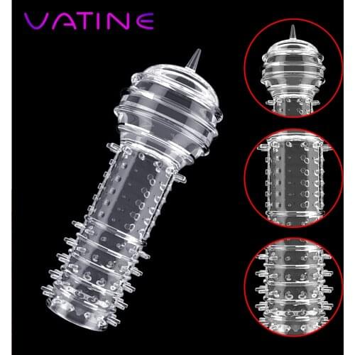 VATINE Penis Sleeve Penis Extender Reusable Cock Sleeve G Point Stimulation Delay Condom Silicone Sex Toys for Men Dildo Toys