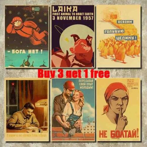 Vintage Stalin USSR CCCP Poster Sticker Kraft Paper Wall Art Retro Posters for Home Room Bar Decor