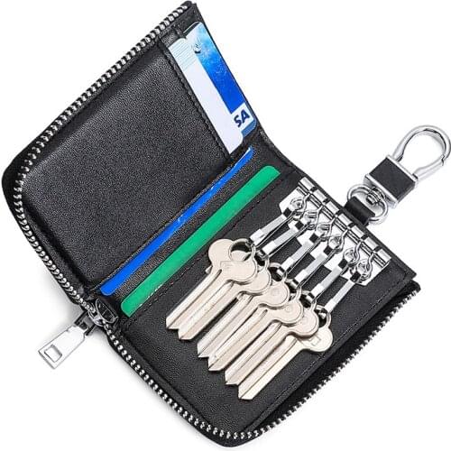 High quality genuine leather Key wallet fashion black plaid Men Car Key case housekeeper Key holder for women Universal key bag