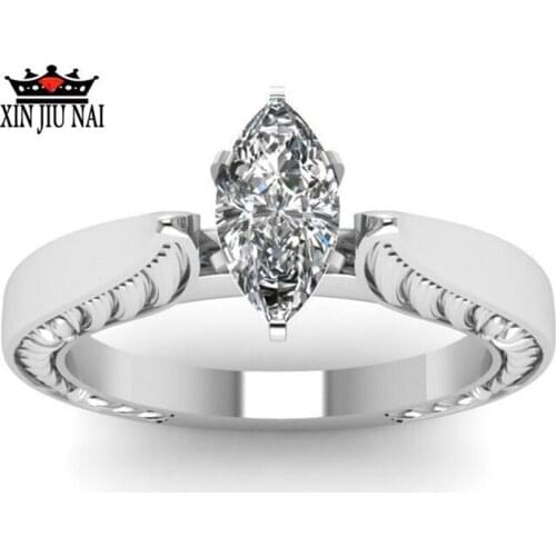 Simple Lover Jewelry Silver Rings For Women Eye Shape White Austrian Crystal Rings Zircon CZ Band Engagement Silver 925 Jewelry