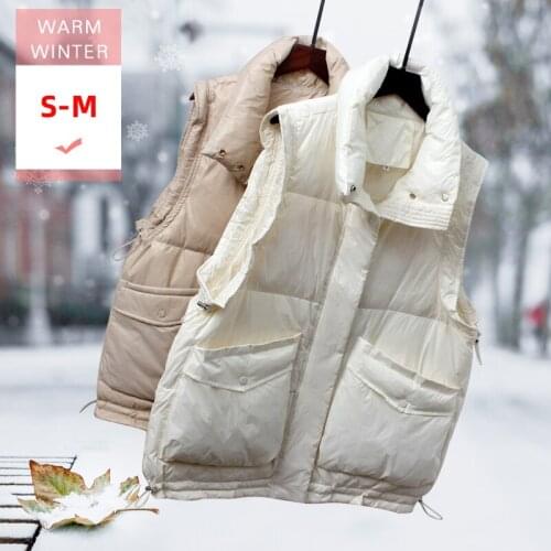 Autumn Winter Short White Duck Down Vest Stand Collar Female Loose Casual Soft Warm Sleevelees Coat Big Size Windproof Waistcoat