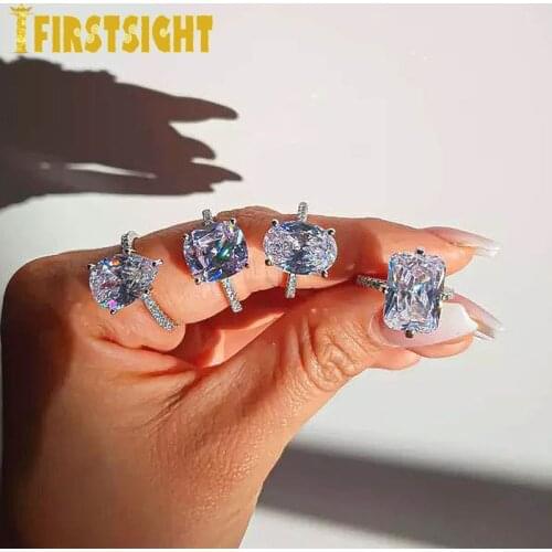 2021 New 5A Cubic Zirconia Rectangle CZ Wedding Engagement Ring For Women Iced Out Bling Full CZ Stone Band Jewelry